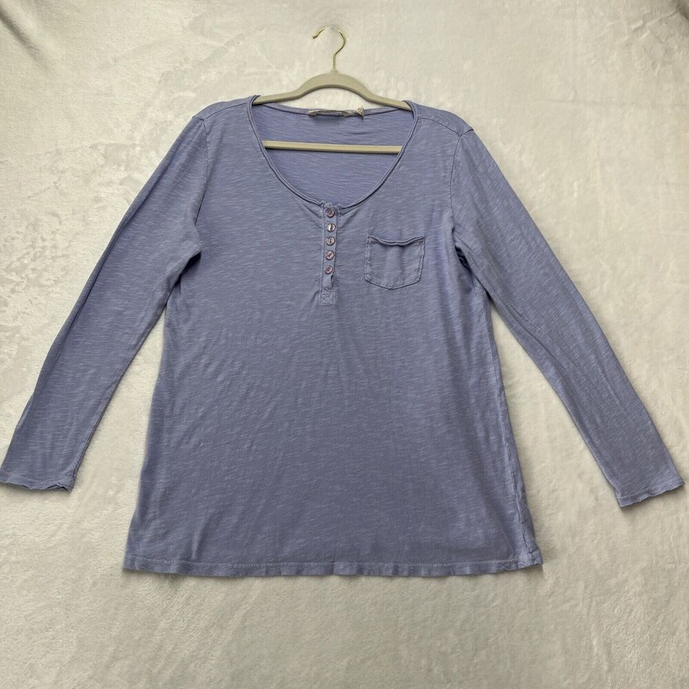 Soft Surroundings Top Womens Medium Purple Delilah Henley Long‎ Sleeve Tunic